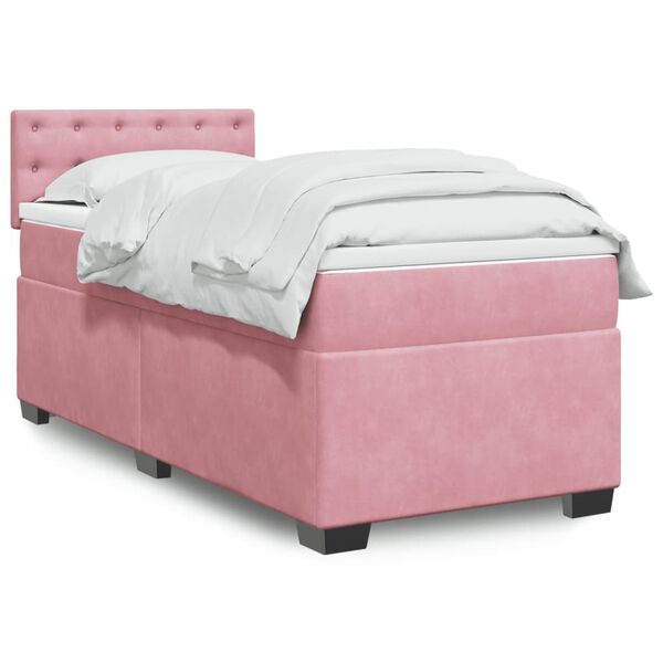 vidaXL Box Spring Bed with Mattress Pink 90x190 cm Velvet