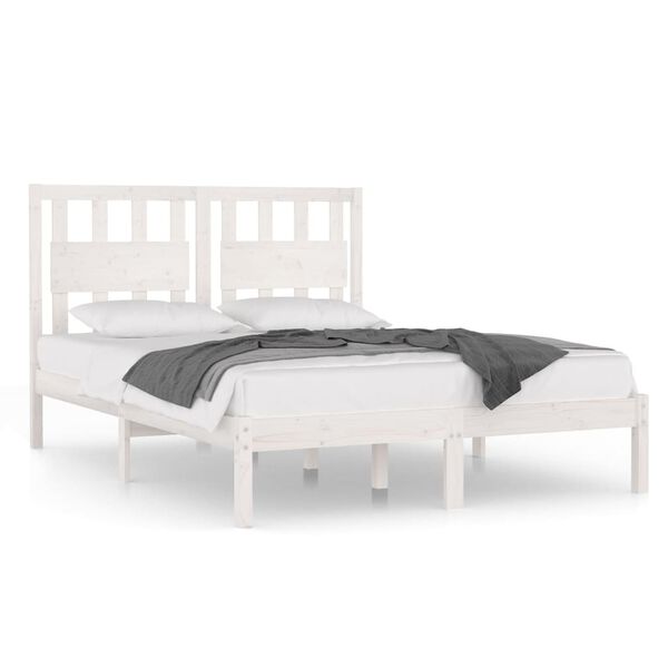 vidaXL Bed Frame without Mattress White Solid Wood Double