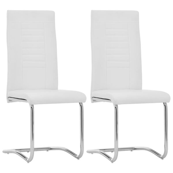 vidaXL Cantilever Dining Chairs 2 pcs White Faux Leather
