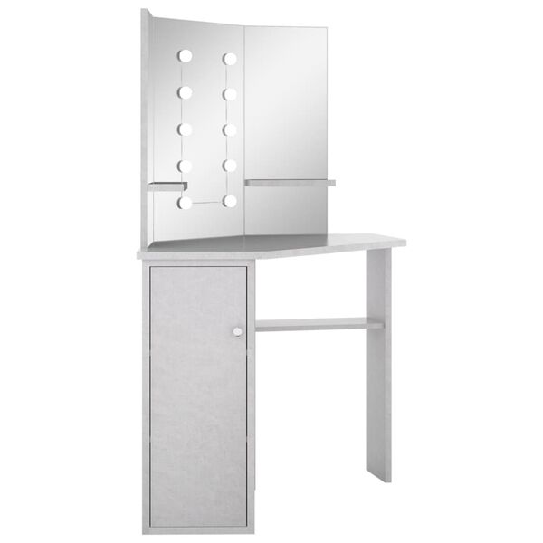 vidaXL Corner Dressing Table with LED Concrete Grey 111x54x141.5 cm