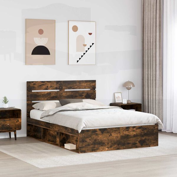vidaXL Bed Frame Smoked Oak 160 x 200 cm Solid Pine Wood