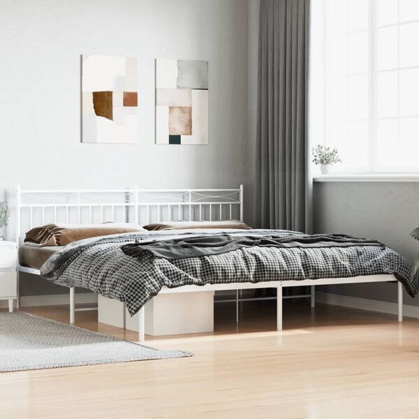 vidaXL Metal Bed Frame without Mattress with Headboard White 200x200cm