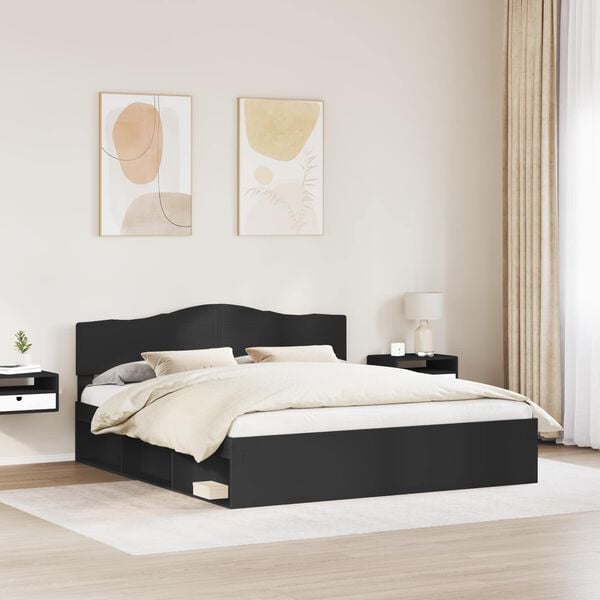 vidaXL Bed Frame with Headboard Black 200 x 200 cm Solid Pine Wood