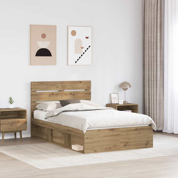 vidaXL Bed Frame Artisian Oak 120 x 200 cm Solid Pine Wood