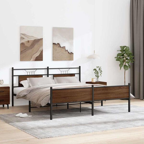 vidaXL Metal Bed Frame without Mattress Brown Oak 180x200 cm Super King