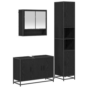 vidaXL Bathroom Furniture Set 3 pcs Black Oak Engineered Wood
