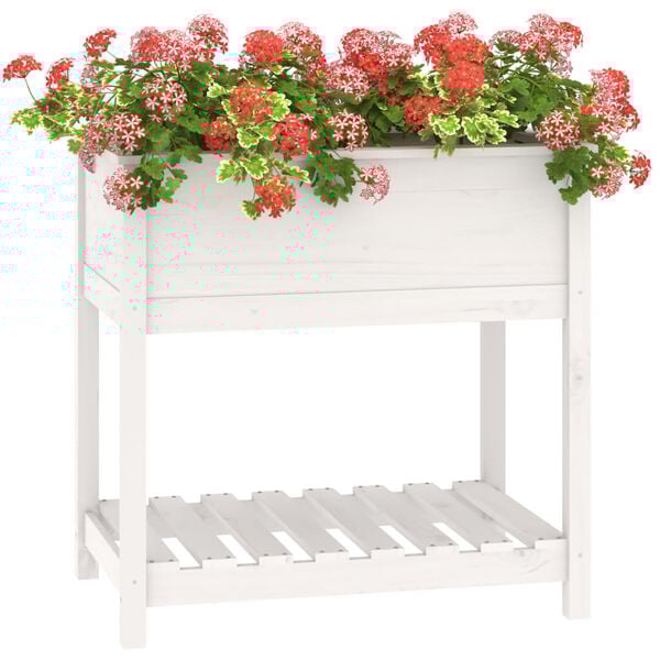 vidaXL Planter with Shelf White 82.5x54x81 cm Solid Wood Pine