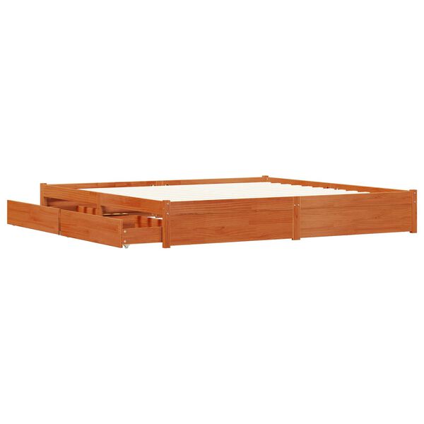 vidaXL Bed Frame with Drawer Wax Brown 180 x 200 cm Solid Pine Wood