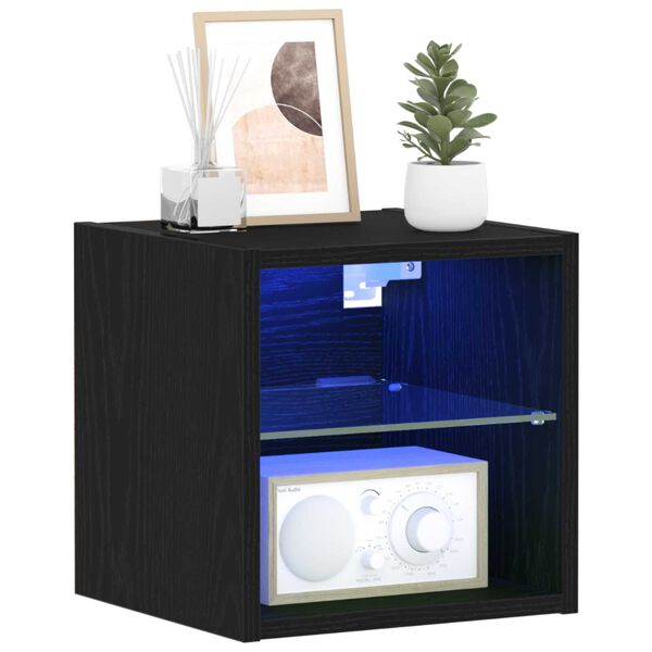 vidaXL LED Wall Bedside Cabinet with Black Engineered Wood