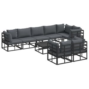 vidaXL Garden Sofa Set with Cushion 9 pcs Black Aluminium
