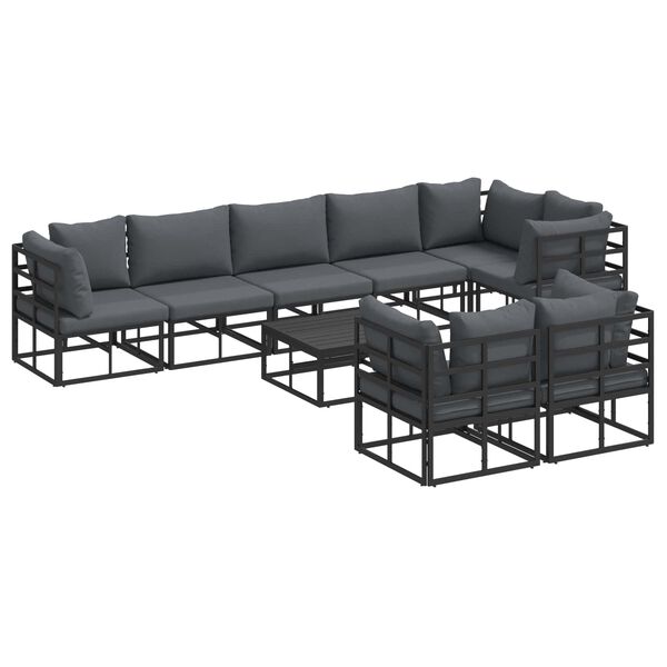 vidaXL Garden Sofa Set with Cushion 9 pcs Black Aluminium