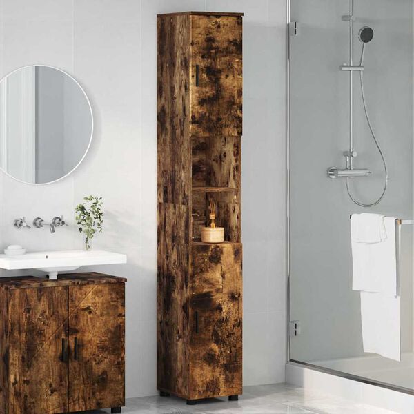 vidaXL Bathroom Cabinet with Storage Smoked Oak 30 x 35 x 192 cm