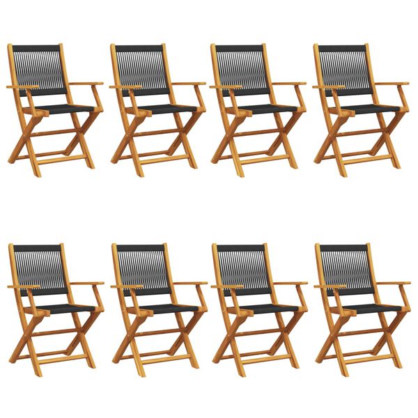 vidaXL Folding Garden Chairs 8 pcs Black Solid Wood Acacia