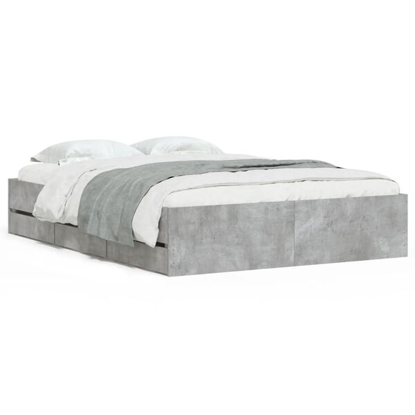 vidaXL Bed Frame with Drawers without Mattress Concrete Grey 120x200 cm