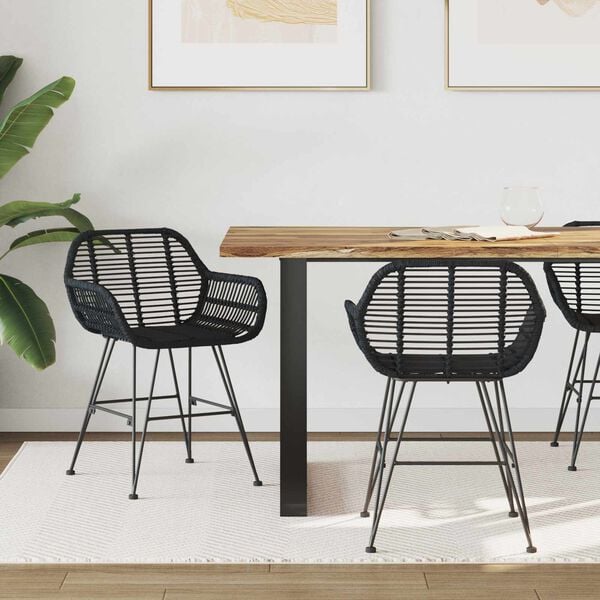 vidaXL Dining Chair 2 pcs Black 55 x 50 x 74 cm Rattan and Iron