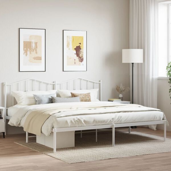 vidaXL Metal Bed Frame without Mattress with Headboard White 193x203cm