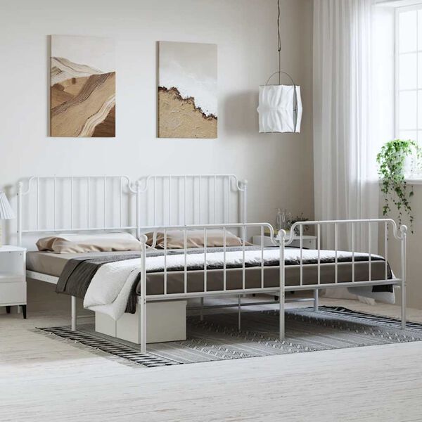 vidaXL Metal Bed Frame without Mattress with Footboard&nbsp;White 193x203cm