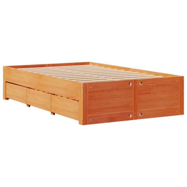 vidaXL Bed Frame without Mattress with Drawers Wax Brown 120x200 cm Solid Wood Pine