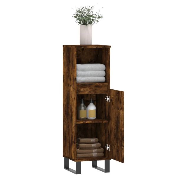 vidaXL Bathroom Cabinet Smoked Oak 30x30x100 cm Engineered Wood