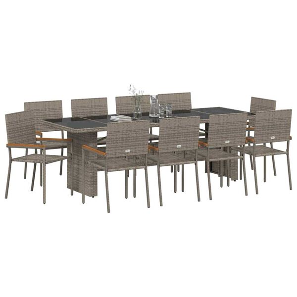 vidaXL Garden Dining Set 11 pcs Grey Poly Rattan