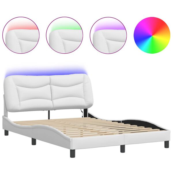 vidaXL Bed Frame with LED without Mattress "Hvar" White 120x200 cm
