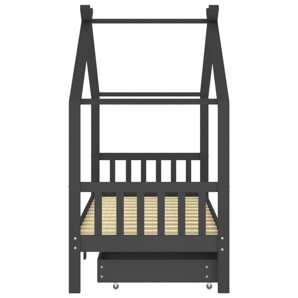 vidaXL Kids Bed Frame with Drawers Dark Grey Solid Pine Wood 90x200cm