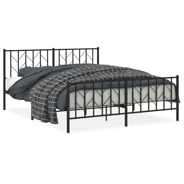 vidaXL Metal Bed Frame without Mattress with Footboard Black 160x200cm