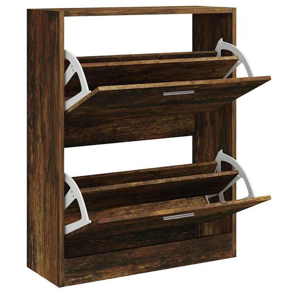 vidaXL Shoe Cabinet Smoked Oak 63x24x81 cm Engineered Wood