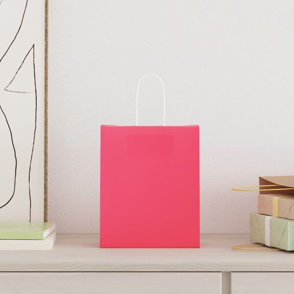 vidaXL Paper Bags 250 pcs with Handles Pink 18x8x22 cm