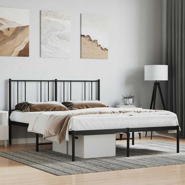 vidaXL Metal Bed Frame without Mattress with Headboard Black 120x200cm