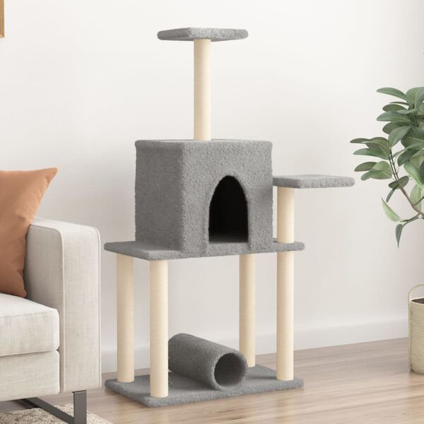 vidaXL Cat Tree with Sisal Scratching Posts Light Grey 122 cm