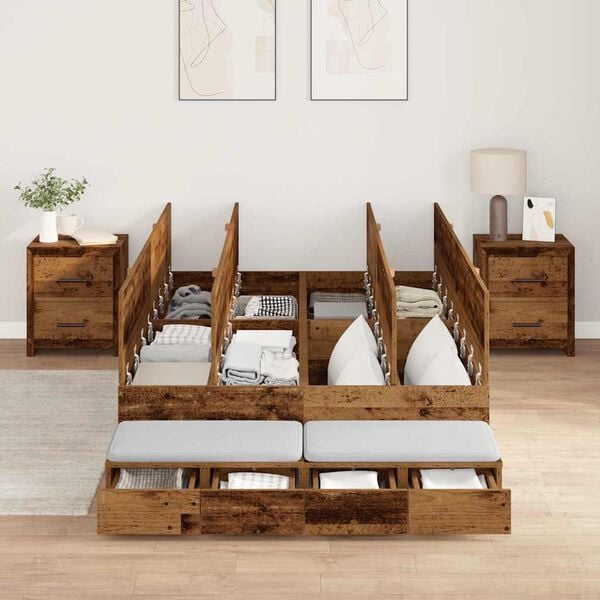 vidaXL Storage Bed Frame with Drawer Old Wood 120 cm Engineered Wood