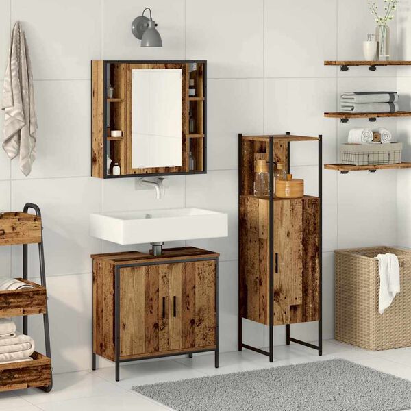 vidaXL Bathroom Furniture Set with Shelf 3 pcs Brown Engineered wood