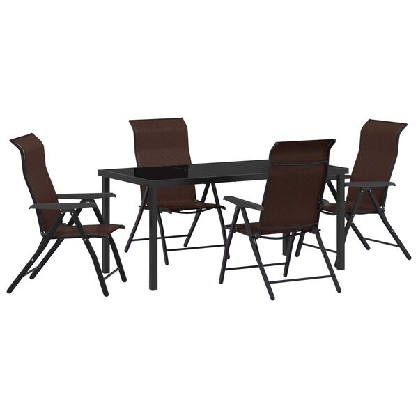 vidaXL Garden Dining Set 5 pcs Brown Powder-Coated Steel