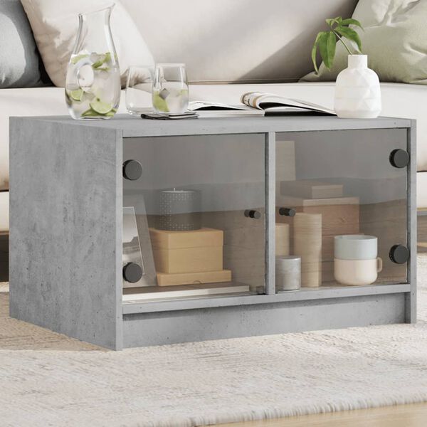 vidaXL Coffee Table with Glass Doors Concrete Grey 68x50x42 cm