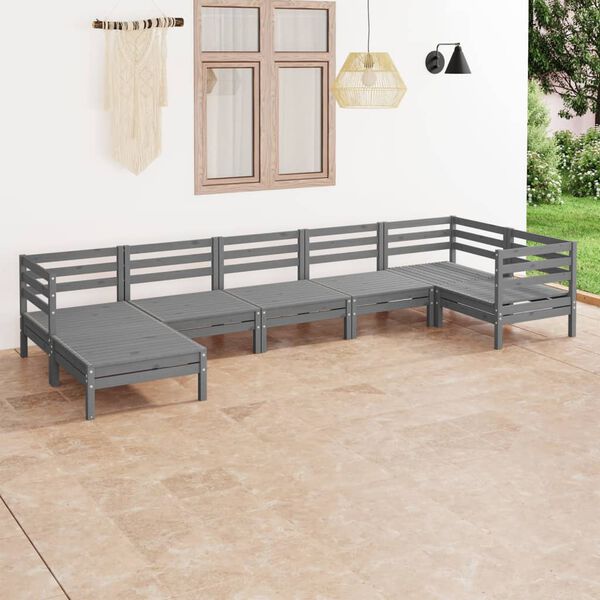 vidaXL 7 Piece Garden Lounge Set Solid Wood Pine Grey