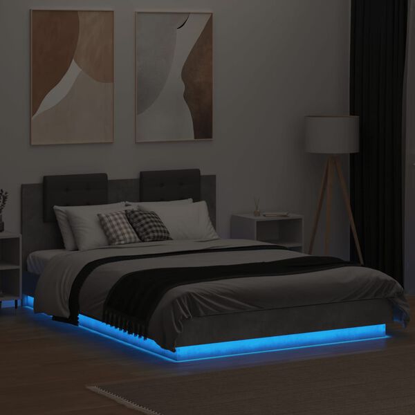 vidaXL Bed Frame with LED without Mattress Concrete Grey 150x200 cm King Size