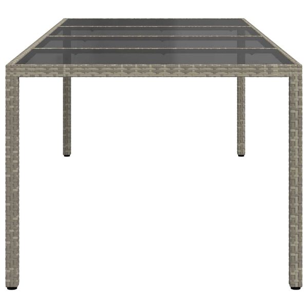vidaXL Garden Table Grey 250x100x75 cm Tempered Glass and Poly Rattan