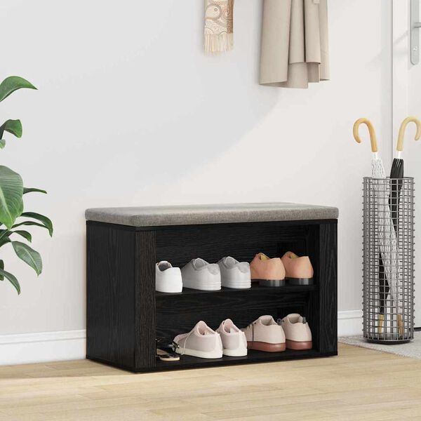 vidaXL Shoe Rack with Shelf Black oak 75 x 35 x 45 cm Engineered wood