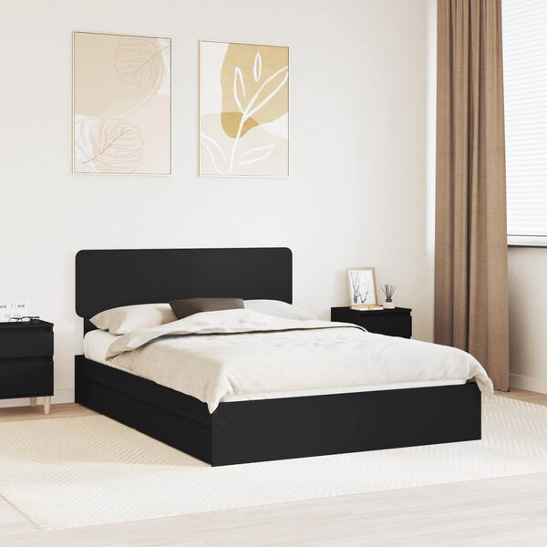 vidaXL Storage Bed with Headboard Black 140 x 190 cm Engineered Wood