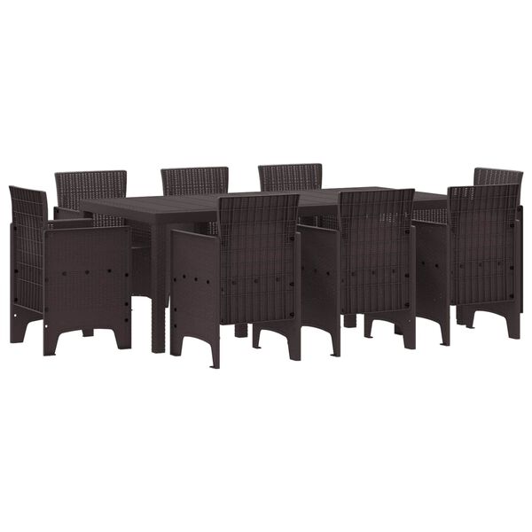 vidaXL Garden Dining Set 9 pcs Brown Polt rattan