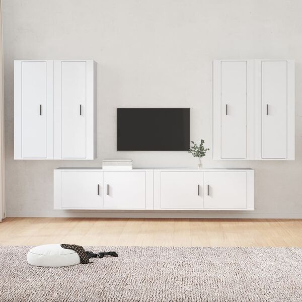 vidaXL 6 Piece TV Cabinet Set White Engineered Wood
