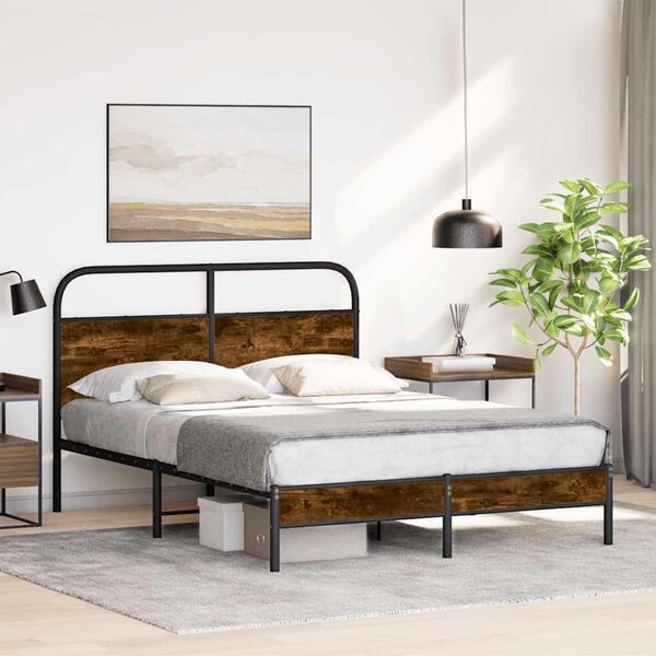 vidaXL Bed Frame Without Mattress 140x190 cm Smoked Oak Engineered Wood