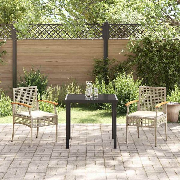 vidaXL Garden Dining Set 3 pcs Beige Poly Rattan