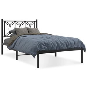 vidaXL Metal Bed Frame without Mattress with Headboard Black 100x190cm
