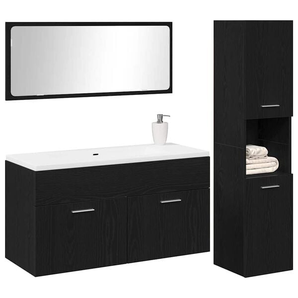 vidaXL Bathroom Furniture Set 3 pcs Black Oak Engineered Wood