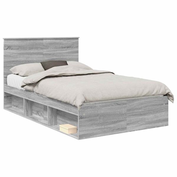 vidaXL Bed Frame Grey Sonoma 120 x 200 cm Solid Pine Wood