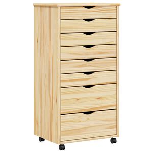 vidaXL Rolling Cabinet with Drawers MOSS Clear Varnish Solid Pine wood