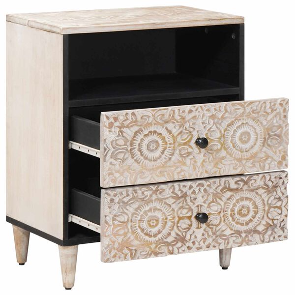 vidaXL Bed cabinet with Drawer White 50 x 33 x 60 cm Solid Mango Wood