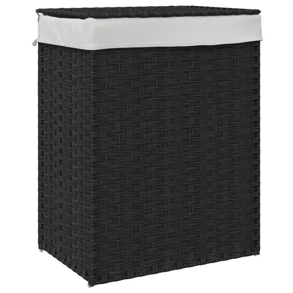 vidaXL Laundry Basket with Lid Black 46x33x60 cm Poly Rattan